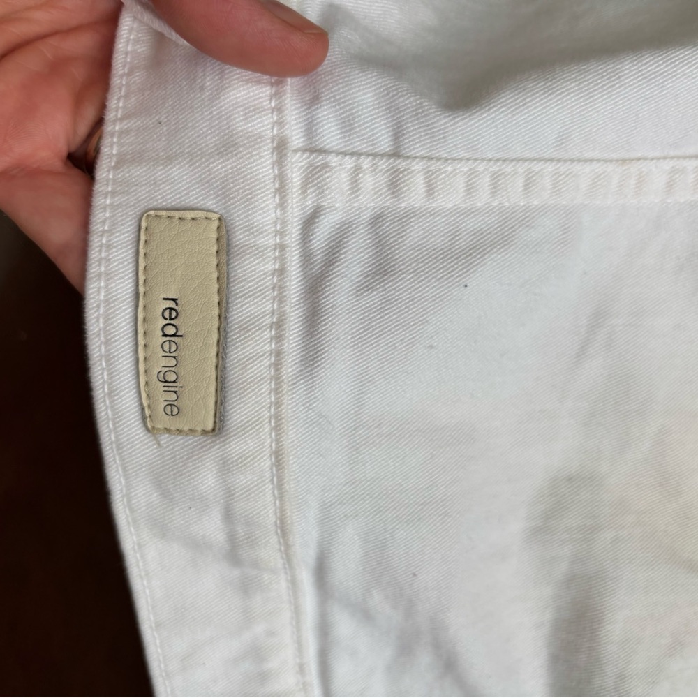 Red Engine White Cropped Denim Jean Jacket Made in USA Size S QUALITY - Picture 8 of 8